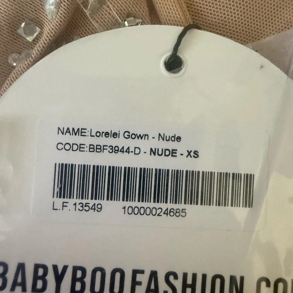 Nude Beaded Spaghetti-Strap Evening Gown - Picture 4 of 4